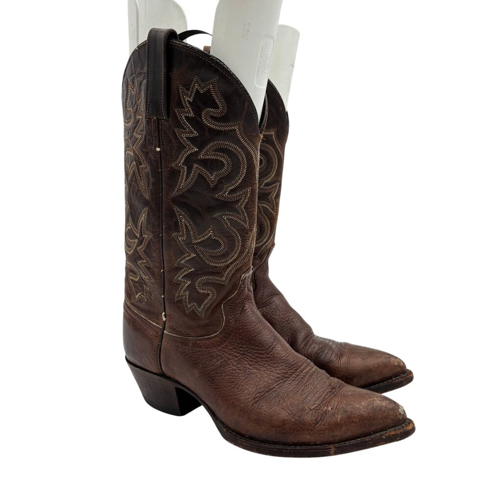 Vintage J. Chisholm Brown Leather Western Cowboy Boots Men's 8.5D